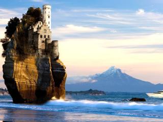 rock, sea, castle wallpaper