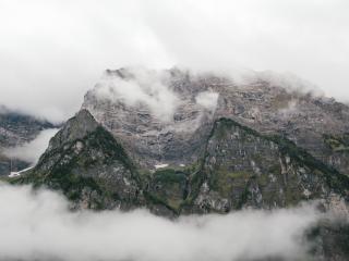 rocks, mountains, mist wallpaper