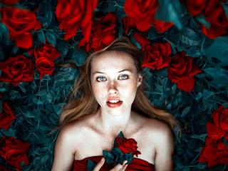 Ronny Garcia Model Covered In Red Flowers wallpaper