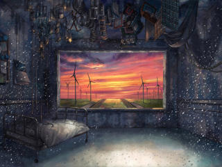 room, picture, windmills wallpaper