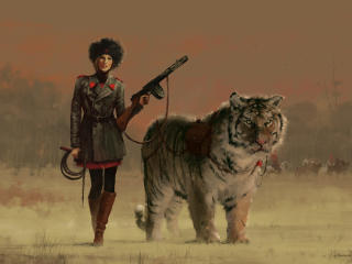 Russian Women With Tiger Illustration wallpaper