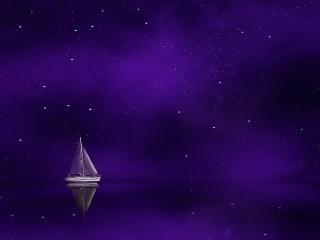 Sailing Ship In Purple Ocean Wallpaper