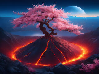 Sakura Tree HD Volcano Eruption wallpaper