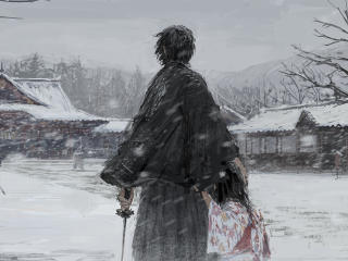 Samurai Warrior in Winter Illustration wallpaper