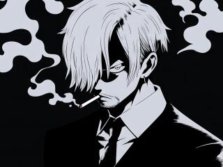 Sanji One Piece Smoking HD Black and White wallpaper