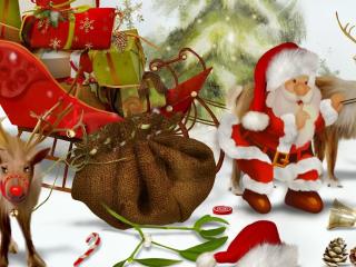 santa claus, reindeer, gifts wallpaper