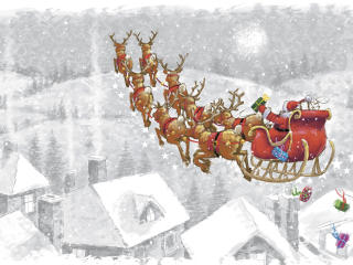 santa claus, reindeer, presents Wallpaper