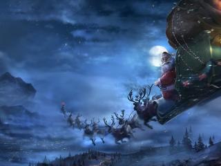 santa claus, reindeer, sleigh wallpaper