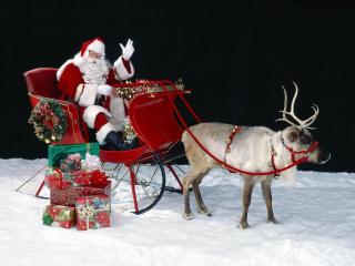 santa claus, reindeer, sleigh wallpaper