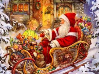 santa claus, sleigh, baby wallpaper