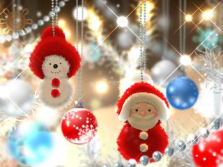 santa claus, snowman, balls wallpaper