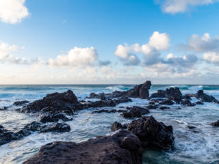 sea, rocks, shore Wallpaper