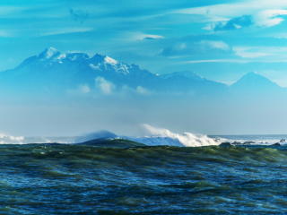 sea, waves, mountains wallpaper