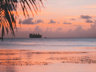 ship, sea, sunset Wallpaper