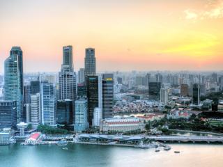 singapore, sunset, skyscrapers Wallpaper