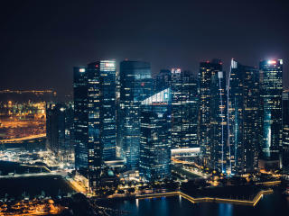skyscrapers, night city, view from above wallpaper