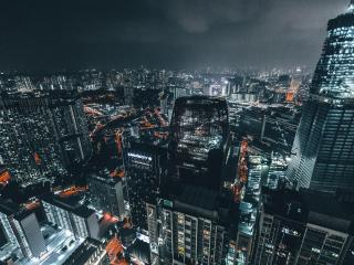 skyscrapers, night, top view wallpaper