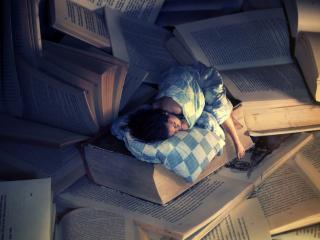 sleep, books, girl wallpaper