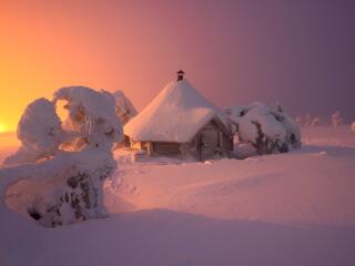 Small Hut in Lapland HD Winter wallpaper