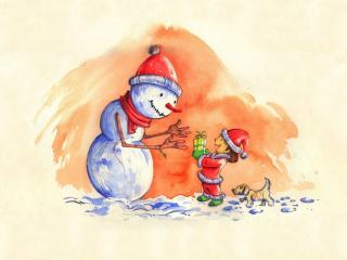 snowman, baby, gift wallpaper