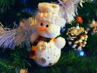 snowman, christmas decorations, branches wallpaper