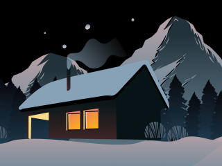 Snowy House In Mountains 4K wallpaper