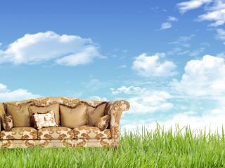 sofa, grass, nature wallpaper
