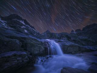 Star Trail HD Waterfall Nightscape wallpaper