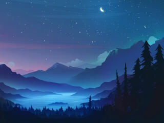 Starry Landscape 4k Cool Blue Moon wallpaper