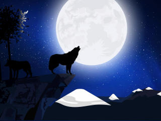 Stars Silhouette Wolf And Moon Art wallpaper