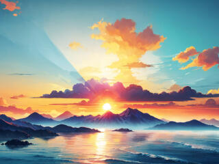 Sun rising from Clouds over Mountains Wallpaper