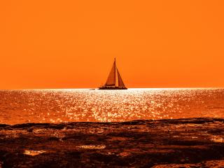 Sunset Boat Sail Orange Cloud And Sea Wallpaper