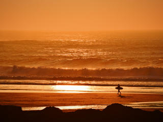 surfer, waves, sunset wallpaper