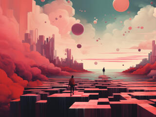 Surreal Pink Cityscape Wallpaper
