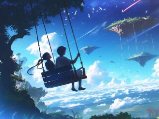 Swinging Couple HD Anime Landscape wallpaper