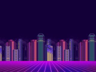 Synthwave 8-bit Pixel Cityscape wallpaper