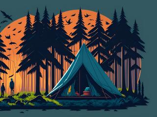 Tent Forest Adventure Minimal 4K wallpaper