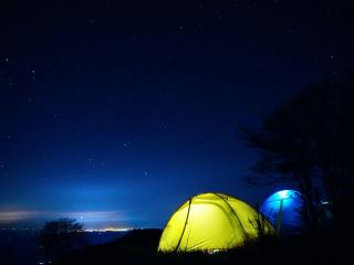tent, night, starry sky Wallpaper
