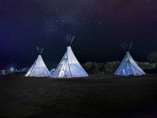 tents, night, starry sky Wallpaper