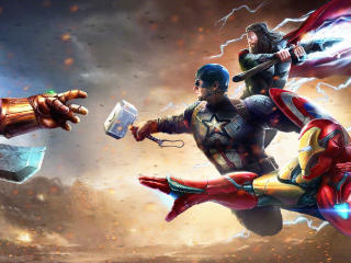 Thanos Against Captain America Iron Man and Thor Wallpaper