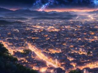 The Glowing City 4K Anime Art Wallpaper