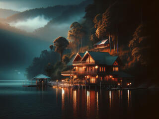 The Lake House in Evening Wallpaper