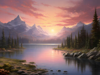 The Mountain Lake HD Digital Aesthetic Art wallpaper