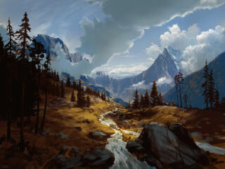 The Mountain Lake HD Digital Illustration wallpaper