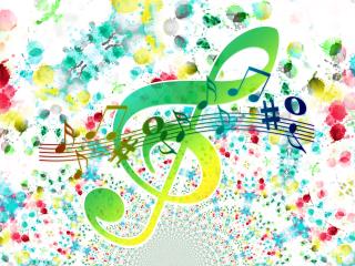 treble clef, notes, colorful wallpaper