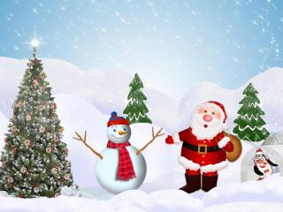 tree, santa claus, snowman wallpaper