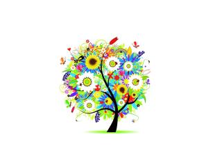trees, flowers, colorful Wallpaper