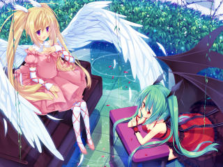 two girls, angel, demon wallpaper