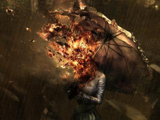umbrella, head, fire Wallpaper