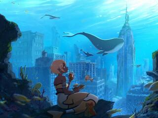 Underwater Lost City of New York HD Mermaid wallpaper